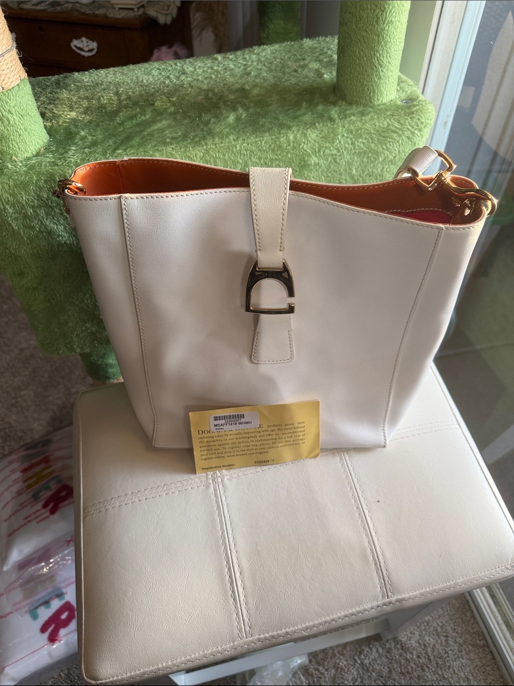 Dooney & Bourke Cream Leather Tote with Removable Pouch and Gold-Tone Hardware - Picture 5 of 5
